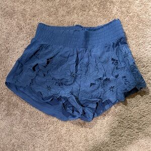 Elegant Navy Floral High Waist Women's Shorts